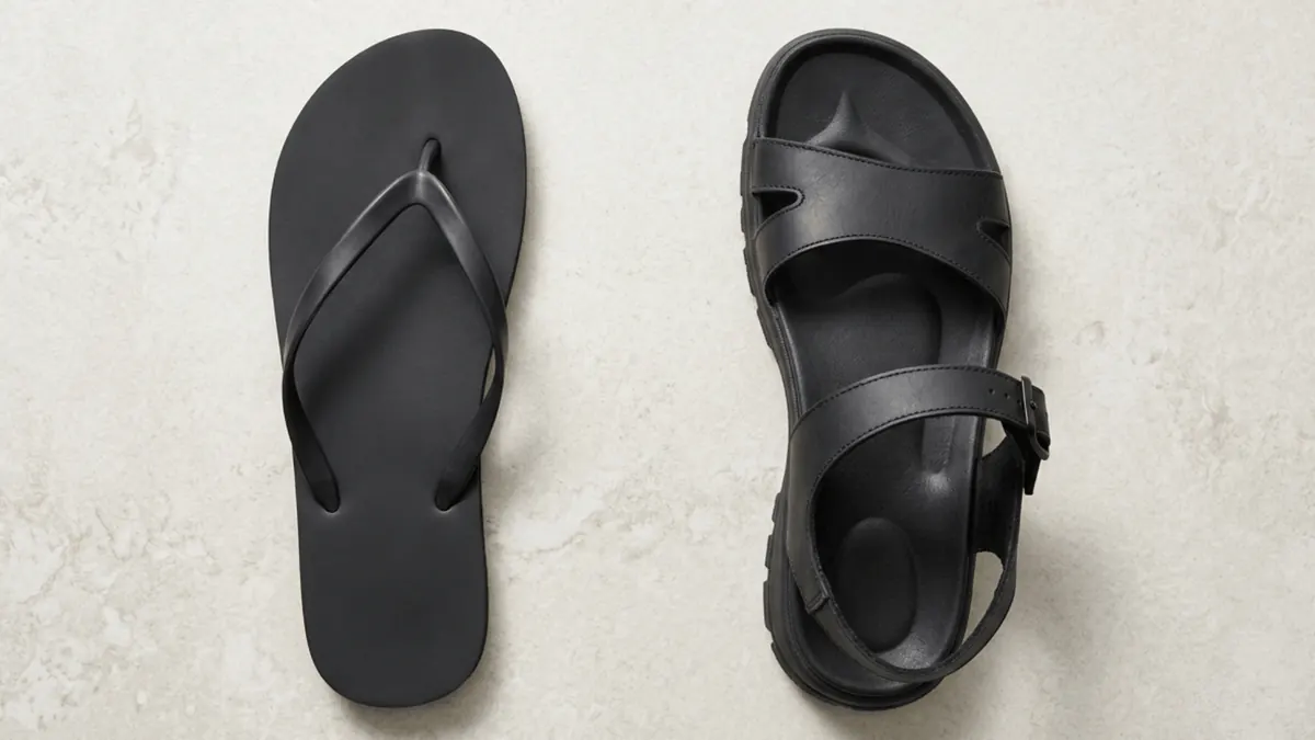 Flat flip-flop compared with a more supportive summer sandal