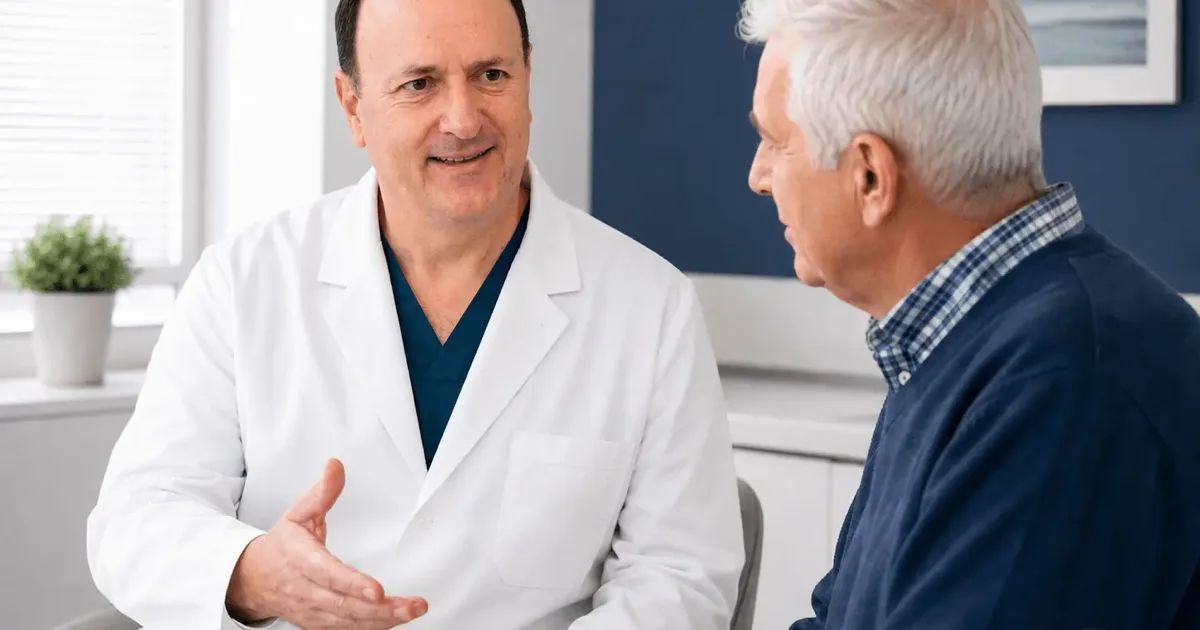 Dr. Sean Lazarus speaking with an older adult patient at West Haven Foot and Ankle Center