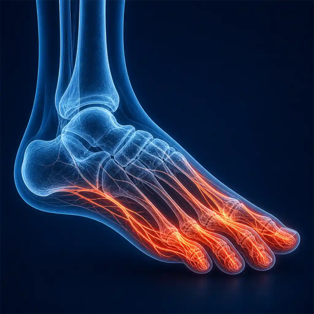 X-ray visualization of peripheral neuropathy showing nerve pathways in the foot