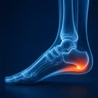 X-ray visualization of plantar fasciitis showing inflammation in the heel