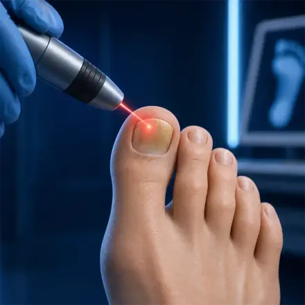 Laser treatment being applied to treat fungal toenail infection